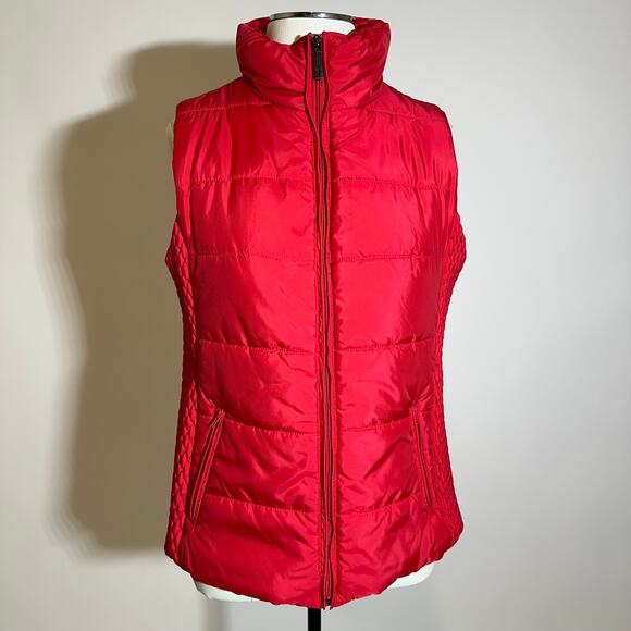 Liz Claiborne Hot Pink Puffer Vest Womens Size Medium M Stretch Side Panels Zip - Picture 1 of 11